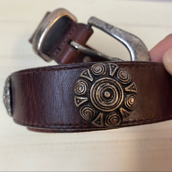 Pastille Vintage Brown Leather Belt Silver Conchos Hardware Women's Size Small - Picture 3 of 7
